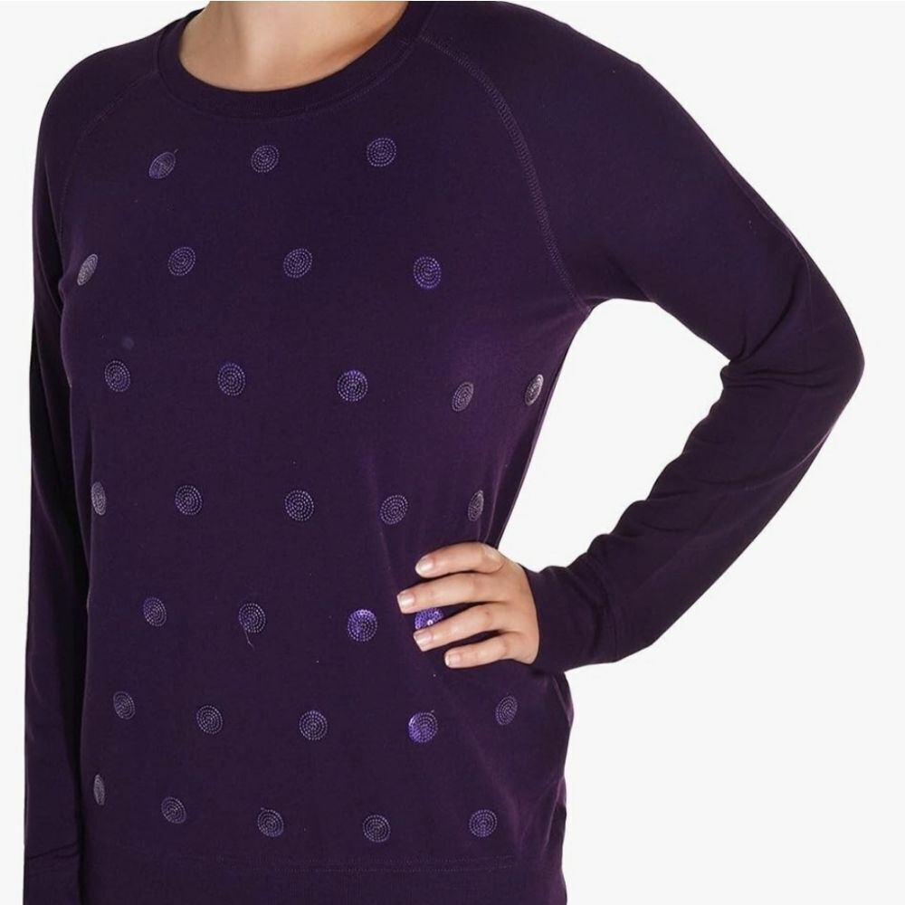 Kersh Embellished Purple Polka Dot Crewneck Long Sleeve Crewneck Sweater